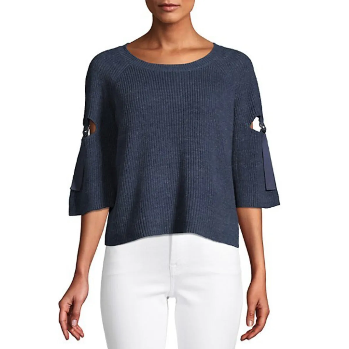 1.State Women's PLUS Ribbed Knit Cutout Bell Sleeve Top