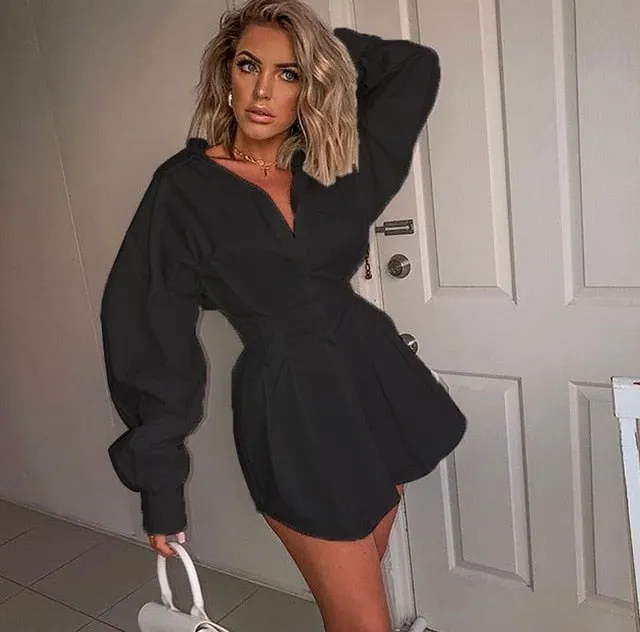 2021 Women's  Sexy V neck Long Sleeve Shirt Dress Sizes S - XL