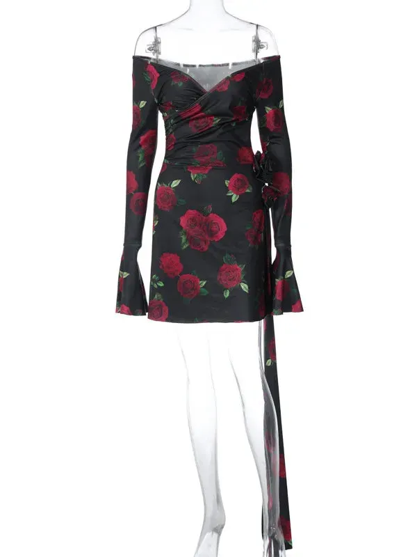 2024 Fashion Sexy Long Sleeve Slim Party Clubwear Floral Dress