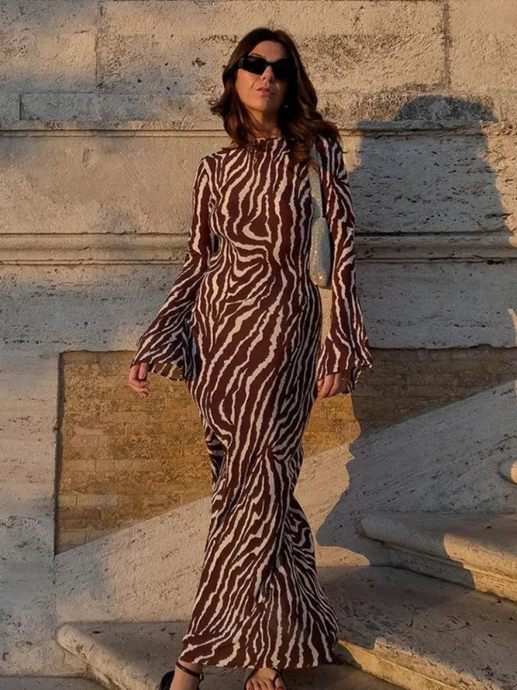 2024 Sexy Bohemian Vacation Party Zebra Printed Maxi Dress