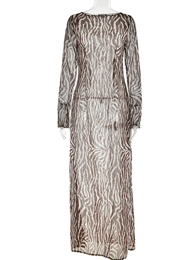 2024 Sexy Bohemian Vacation Party Zebra Printed Maxi Dress