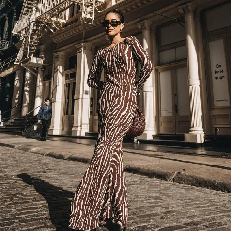 2024 Sexy Bohemian Vacation Party Zebra Printed Maxi Dress