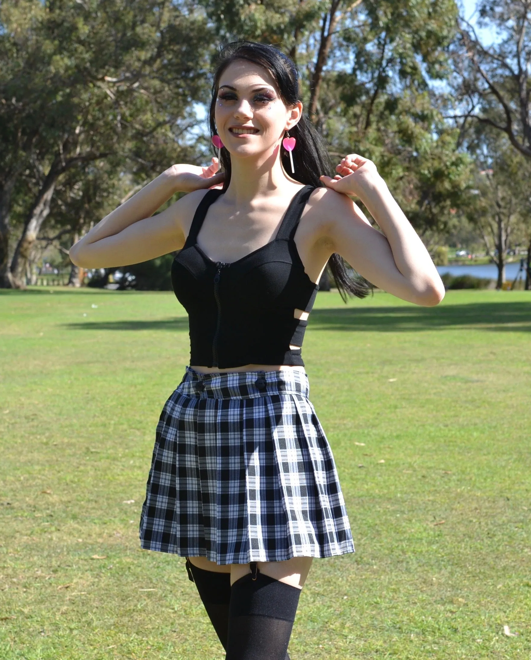 Adjustable Black and White Plaid Skirt