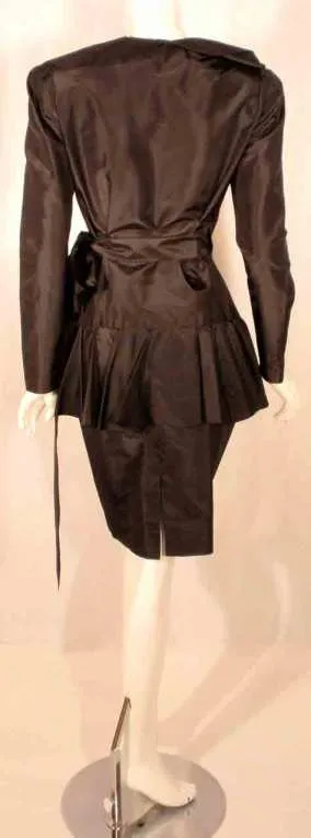 ADOLFO 1980s Black Silk Wrap Dress