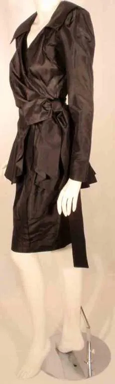 ADOLFO 1980s Black Silk Wrap Dress