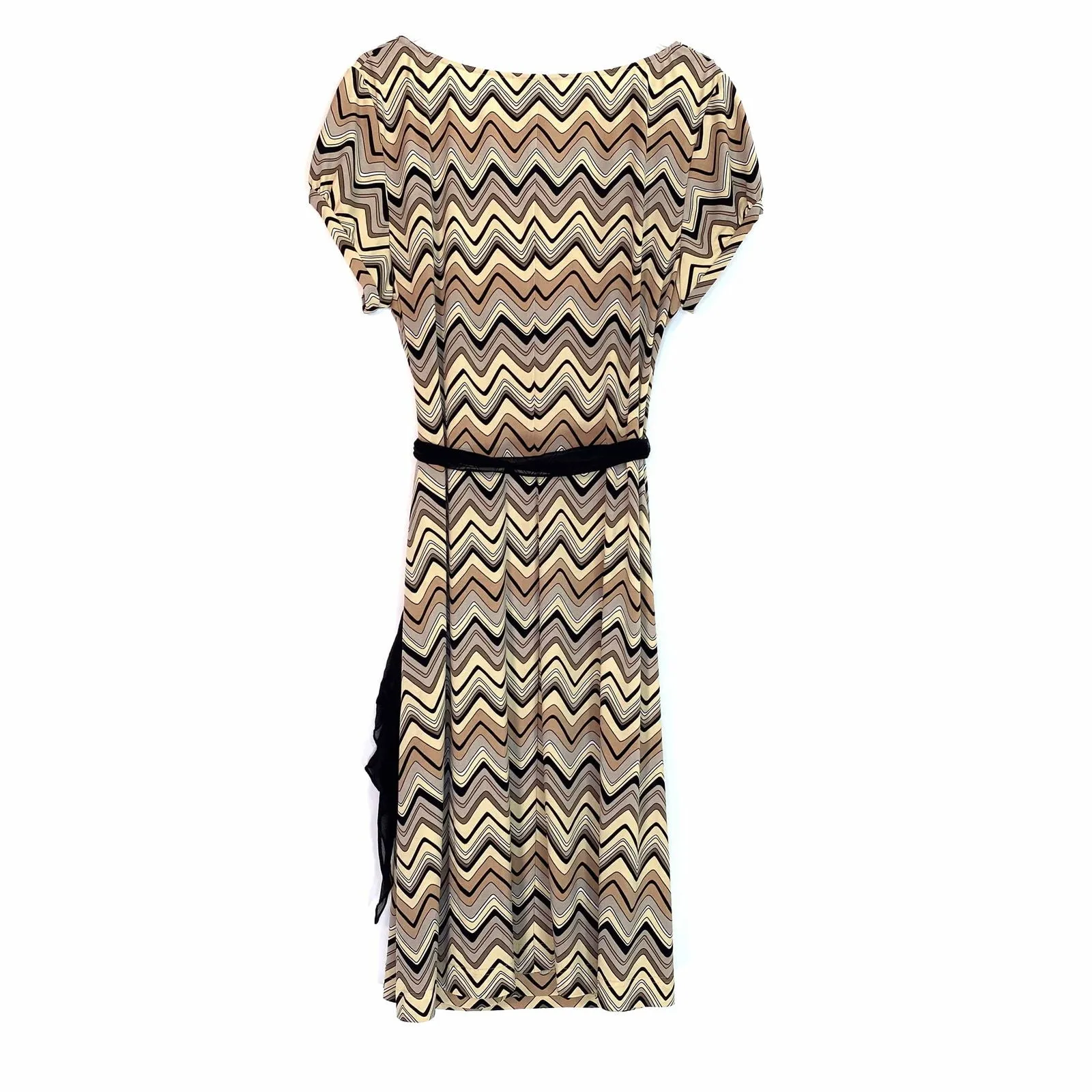 Adriana Papell Womens Size 16 Brown Wrap Dress Black Tie Chevron