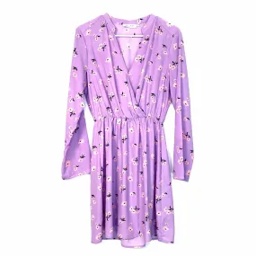 All in Favor Womens Size M Floral Dress Faux Wrap Purple Long Sleeve