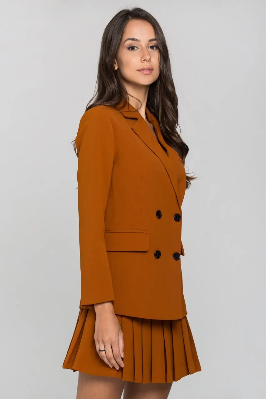 Almond Double Button Blazer and Knife Pleated Skirt Set