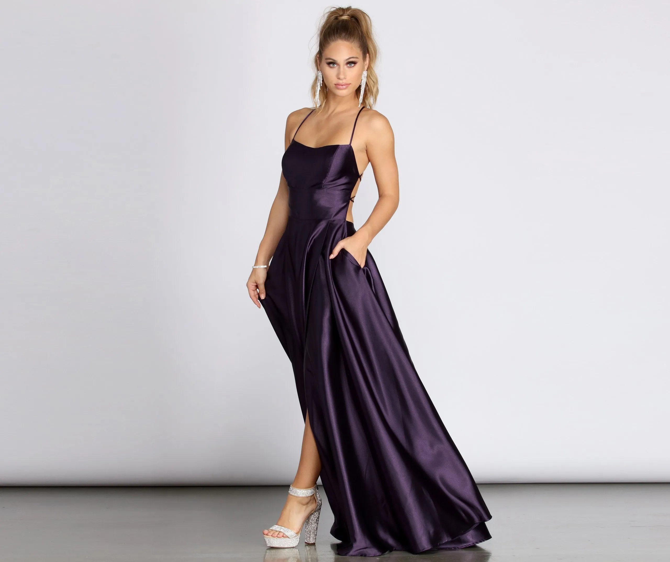 Anne Formal Stylish Lattice Satin Dress