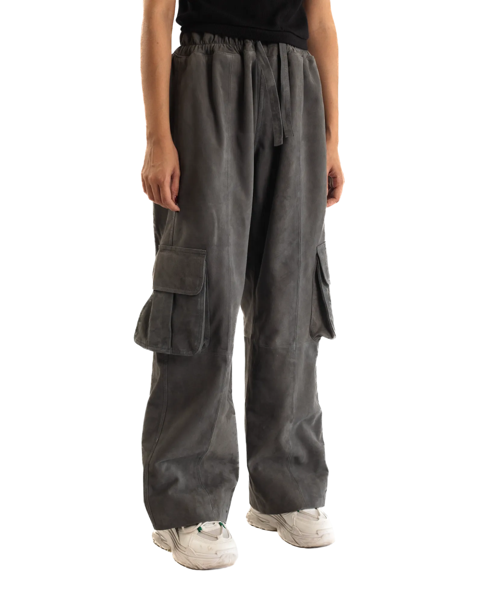 ASH GREY SUEDE CARGO PANTS