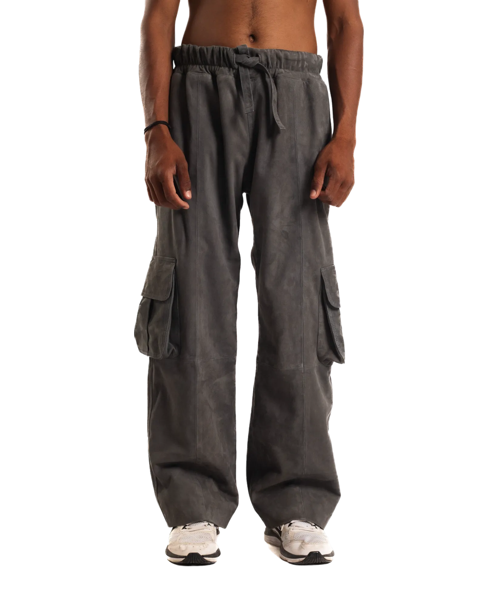 ASH GREY SUEDE CARGO PANTS