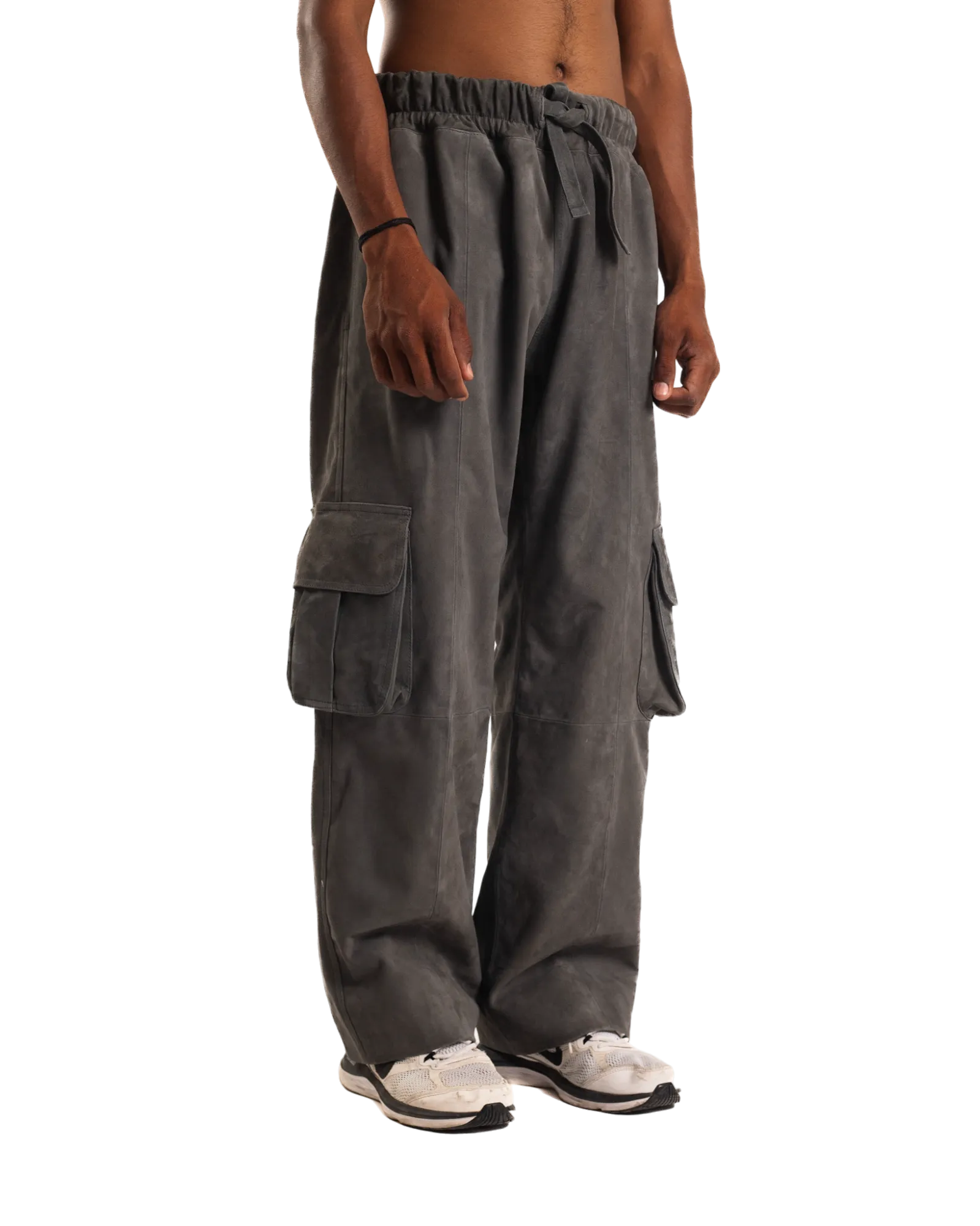 ASH GREY SUEDE CARGO PANTS