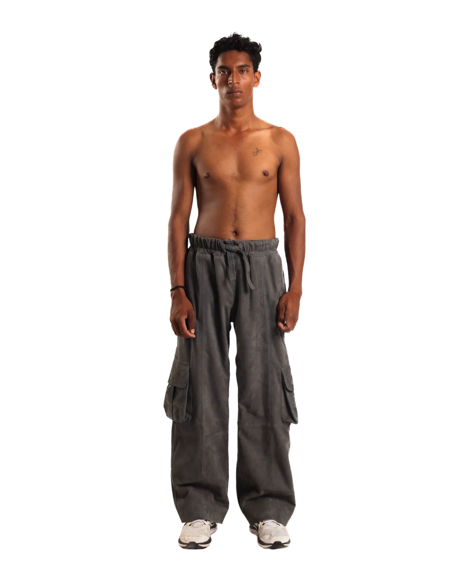 ASH GREY SUEDE CARGO PANTS