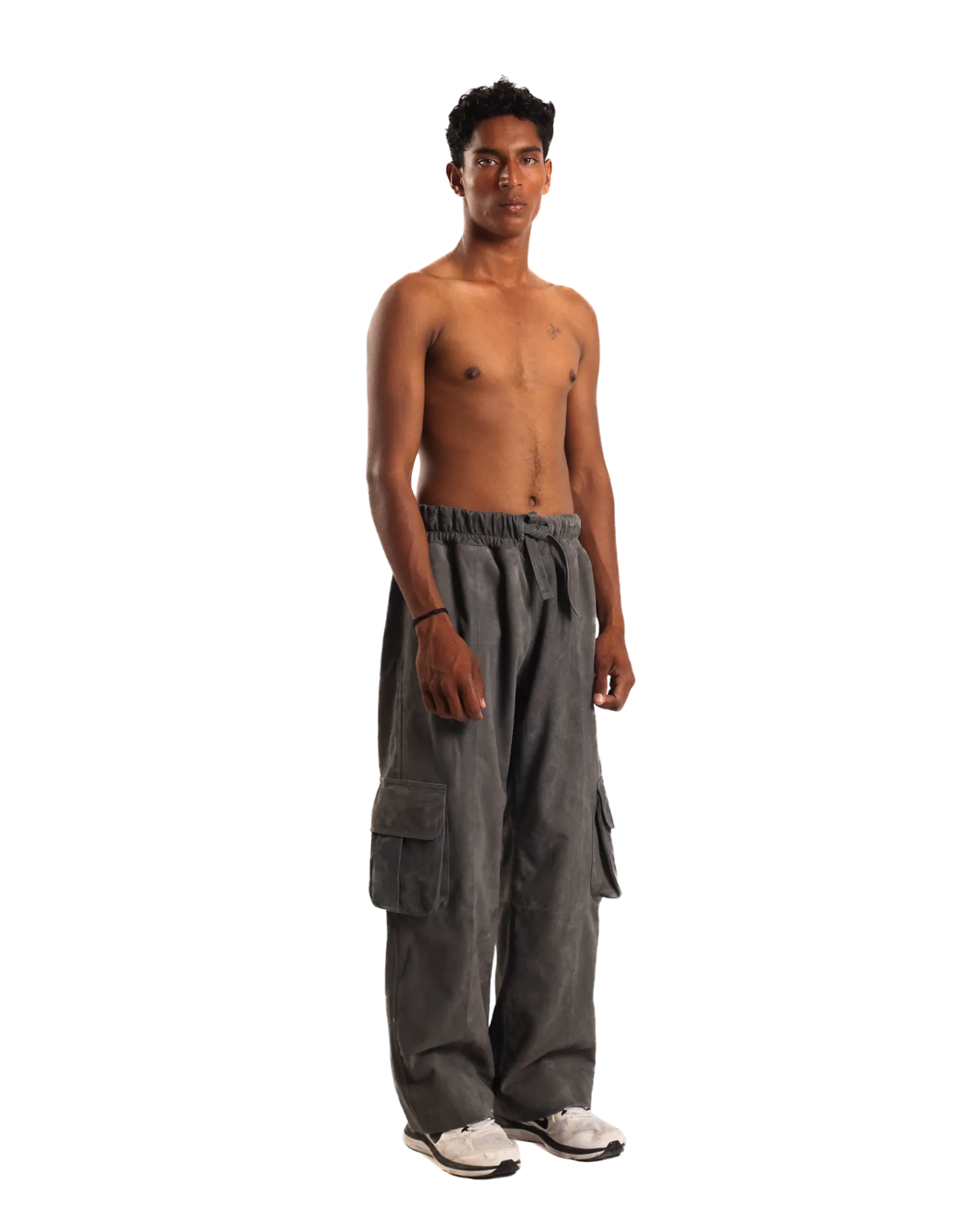 ASH GREY SUEDE CARGO PANTS