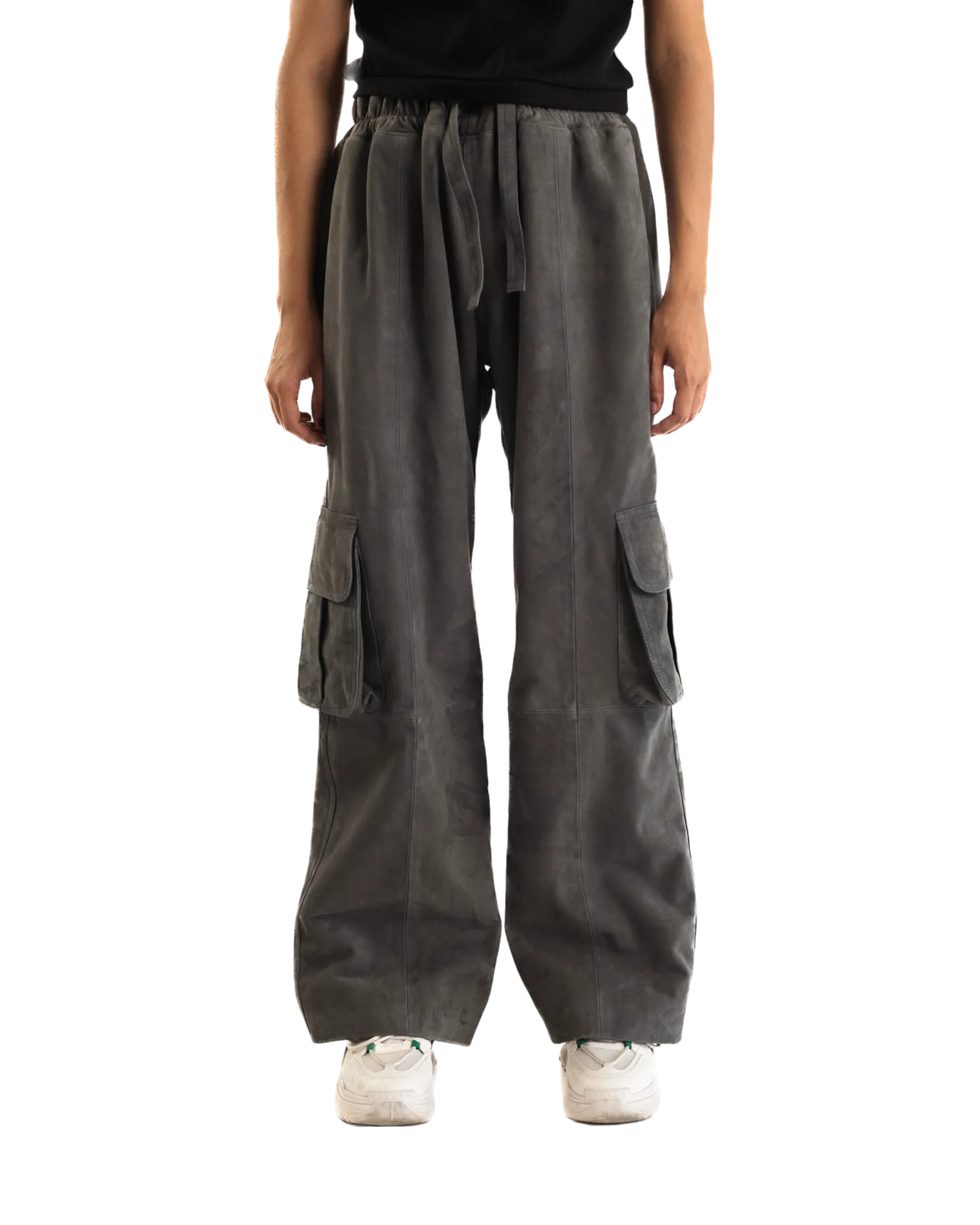 ASH GREY SUEDE CARGO PANTS