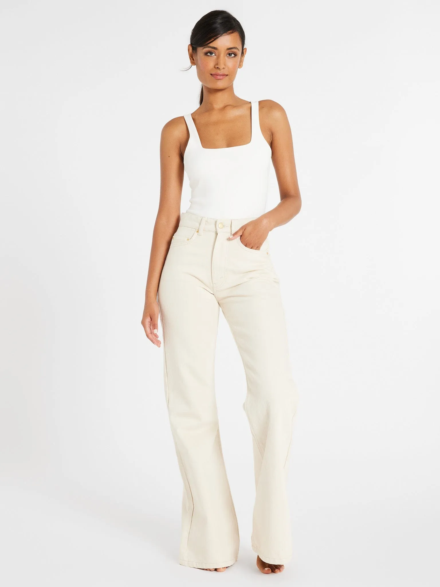 Ashton High Rise Wide Leg Flare Jean in Sand