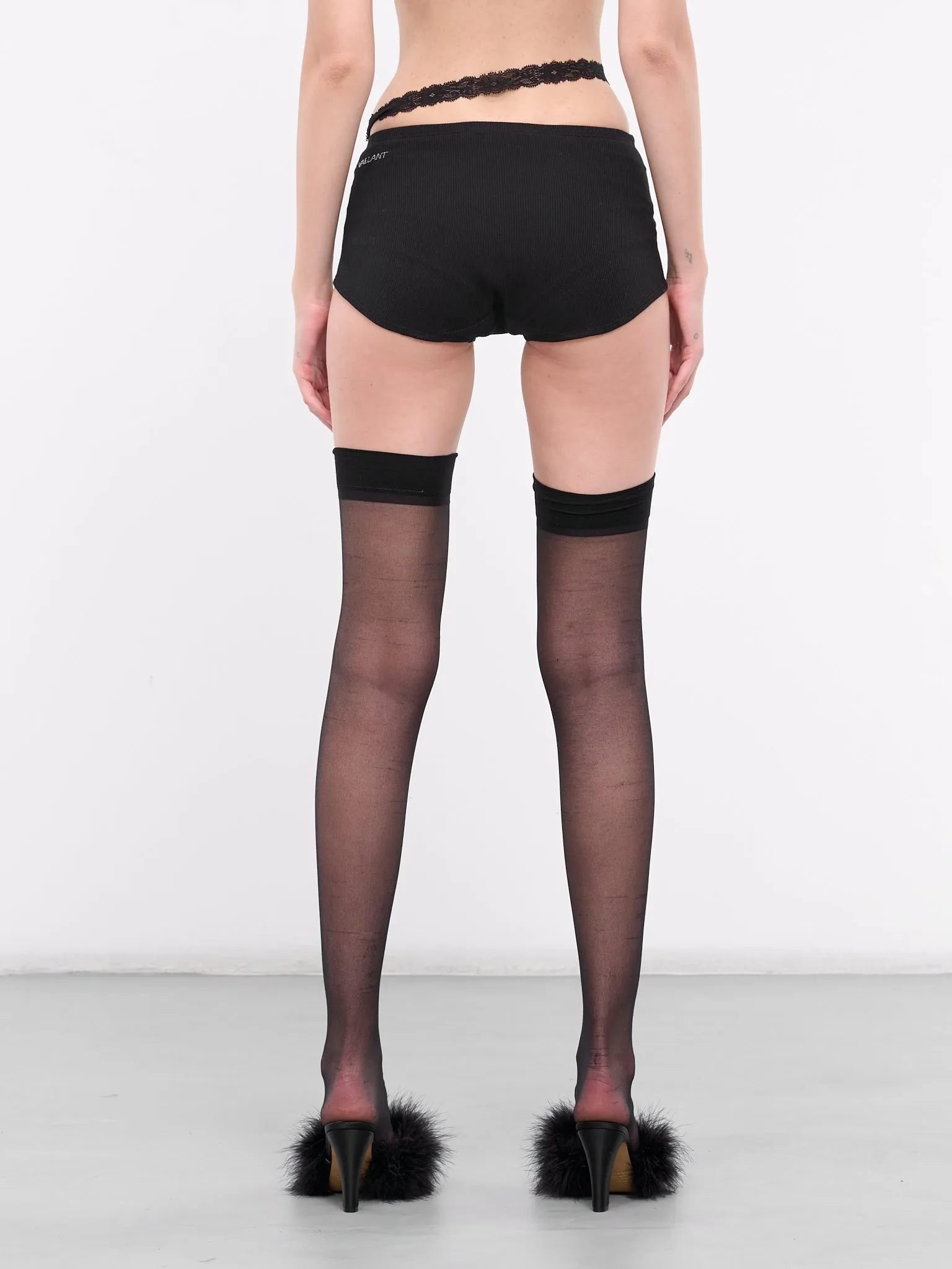 Asymmetric Lace Mini Shorts (UND006-BLACK)