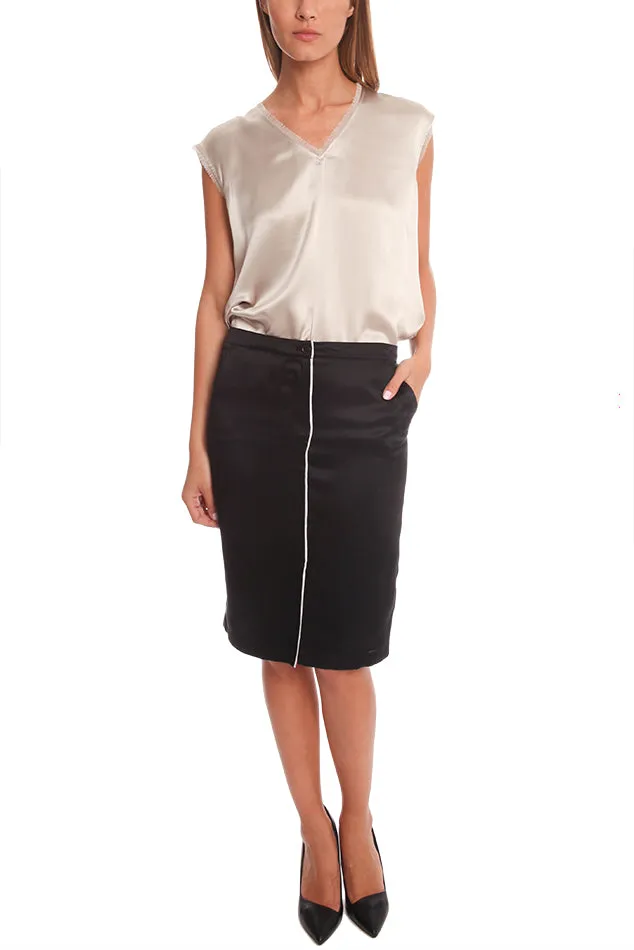 ATM Self Piping Silk Pencil Skirt