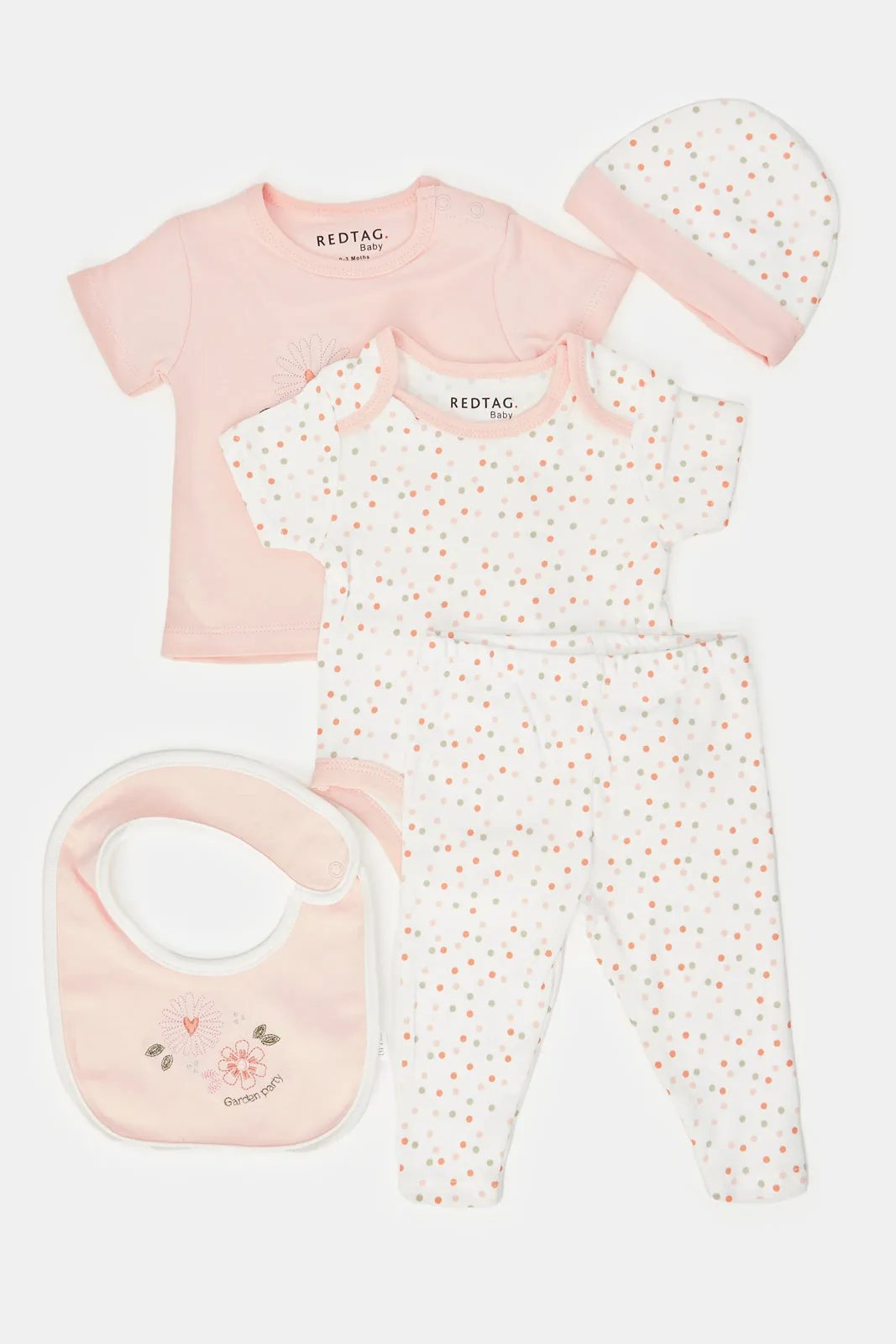 Babies Pink And White Printed Gift Set (5 Piece)