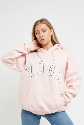 BABY PINK YOGA SLOGAN OVERSIZED HOODIE