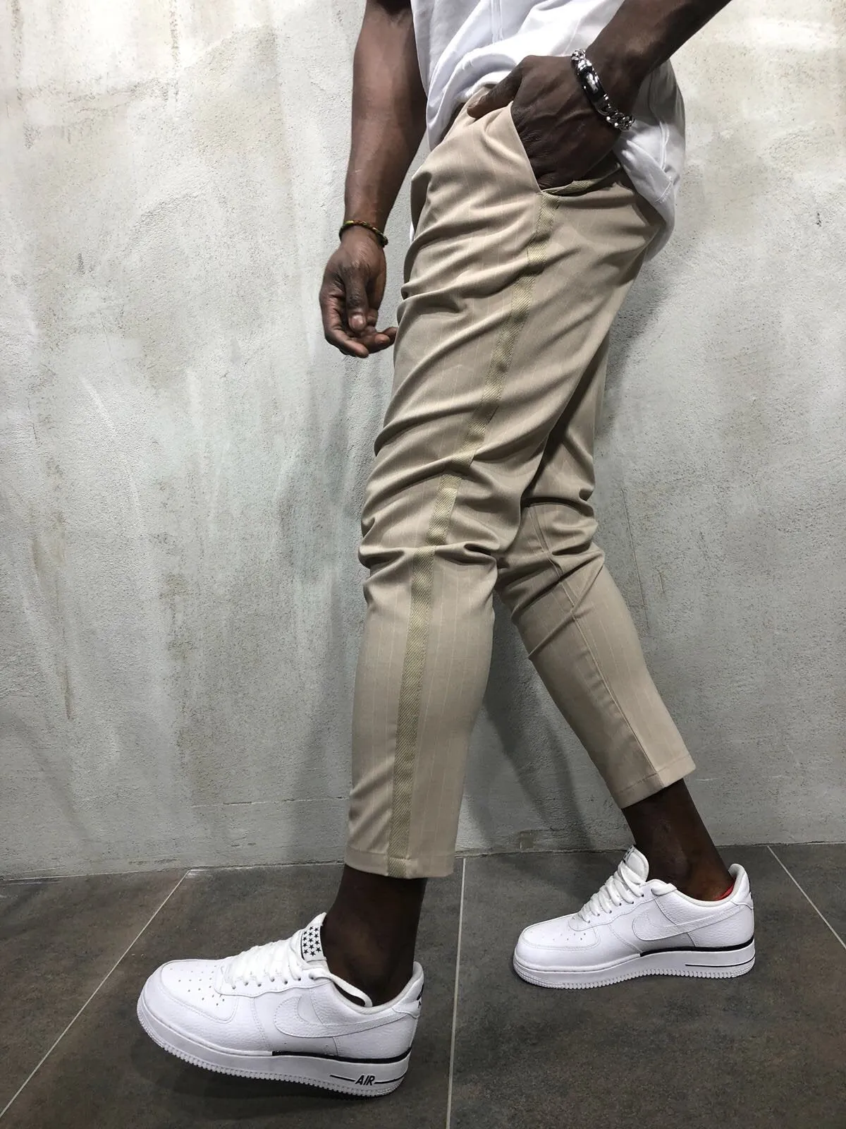 Beige Banding Casual Jogger Pant A56 Streetwear Jogger Pants