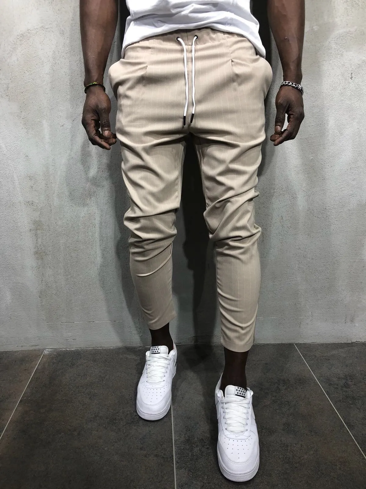 Beige Banding Casual Jogger Pant A56 Streetwear Jogger Pants