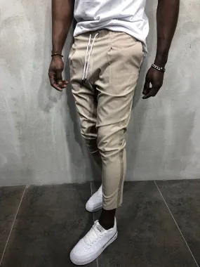 Beige Banding Casual Jogger Pant A56 Streetwear Jogger Pants