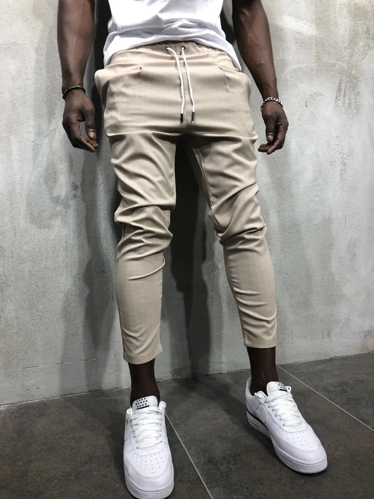 Beige Banding Casual Jogger Pant A56 Streetwear Jogger Pants