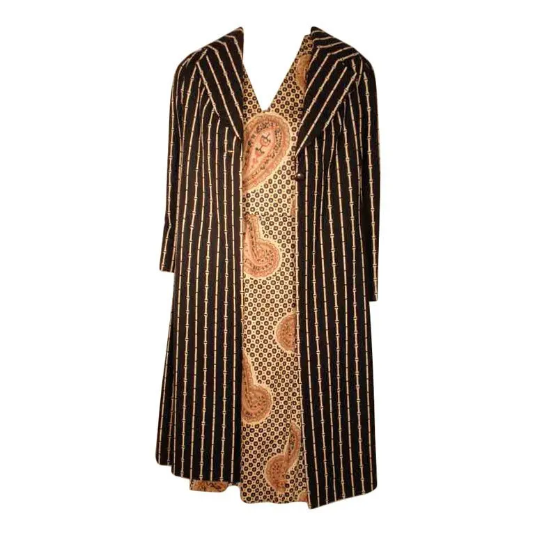 BILL BLASS 1960s 2 pc Paisley Print Shift Dress & Striped Jacket Set