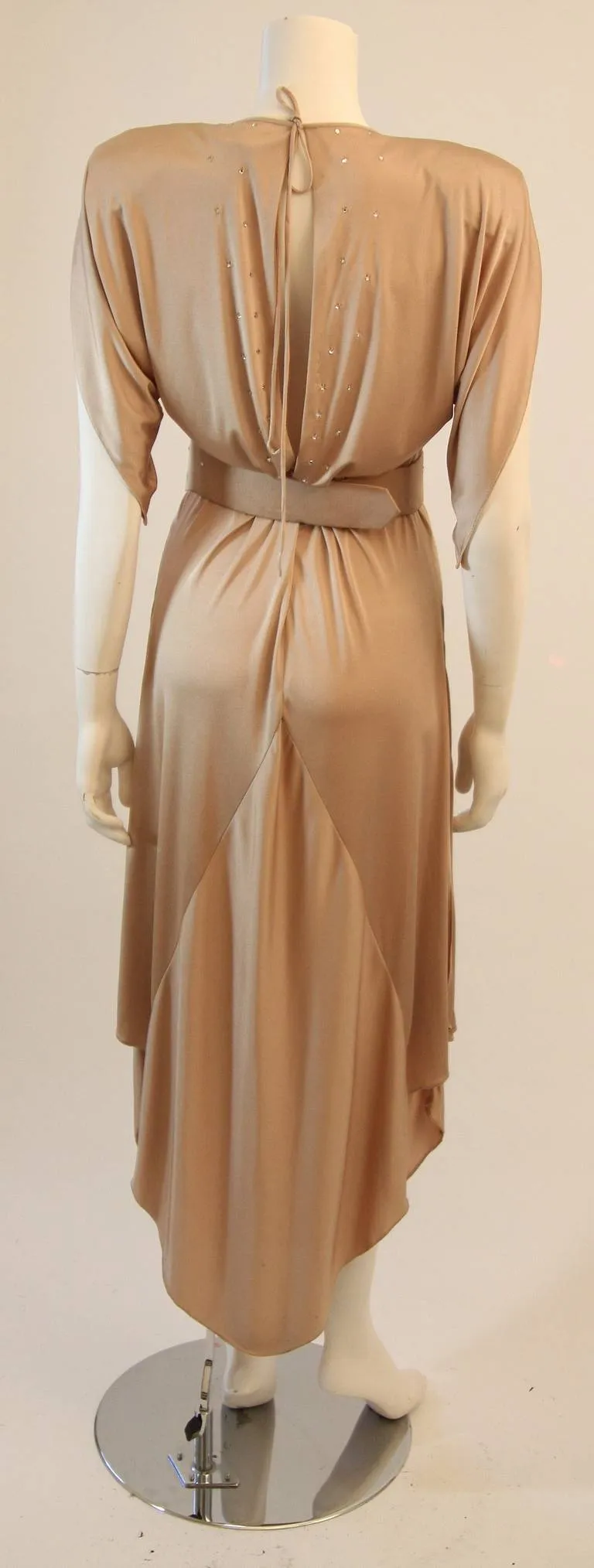 BIRGITTA Champagne Jersey Dress with Rhinestones and Belt