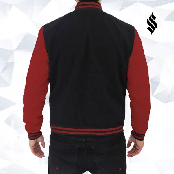 Black and Maroon Varsity Jacket Mens