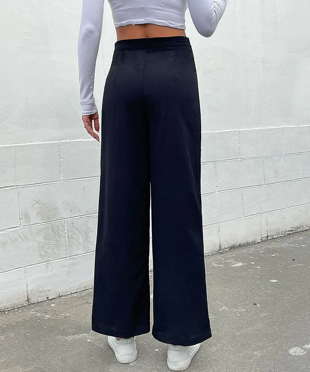 Black Double Button Wide Leg Pants