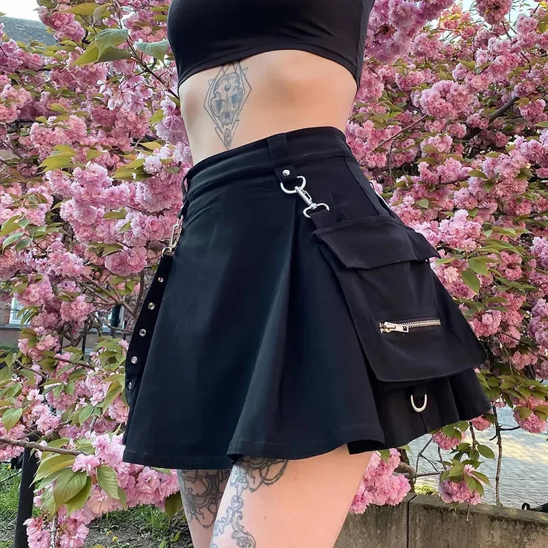 Black Harajuku Gothic High Waist Sexy Patchwork Bandage Mini Skirt