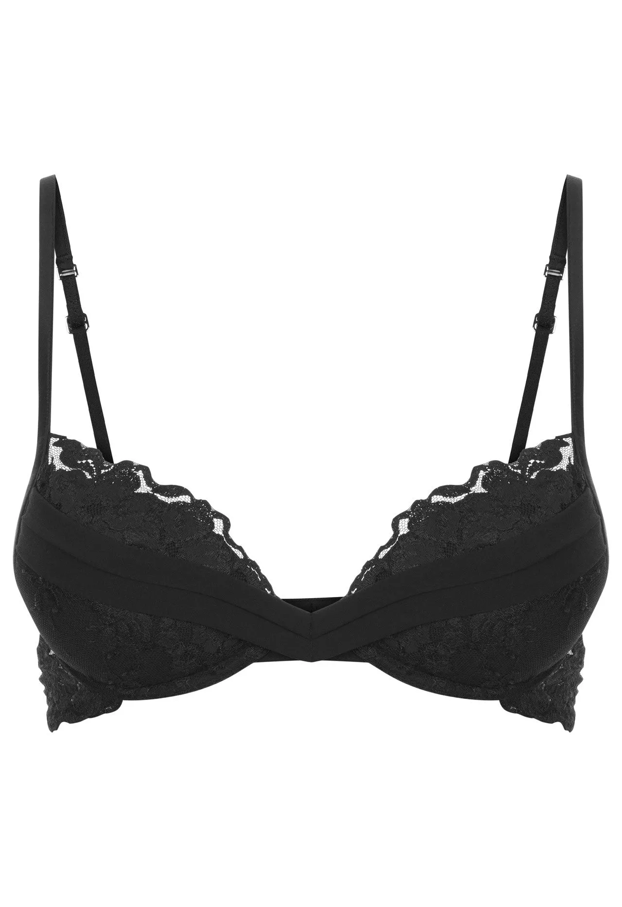 Black Push up Bra in Leavers Lace and Silk Georgette