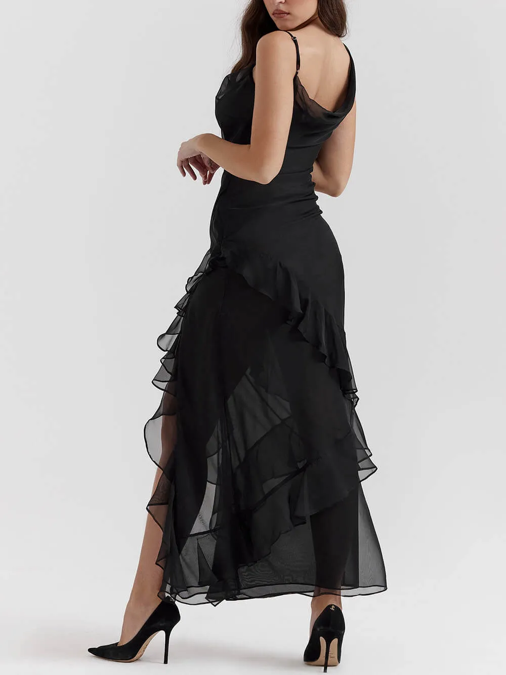 Black Ruffle Stylish Maxi Dress