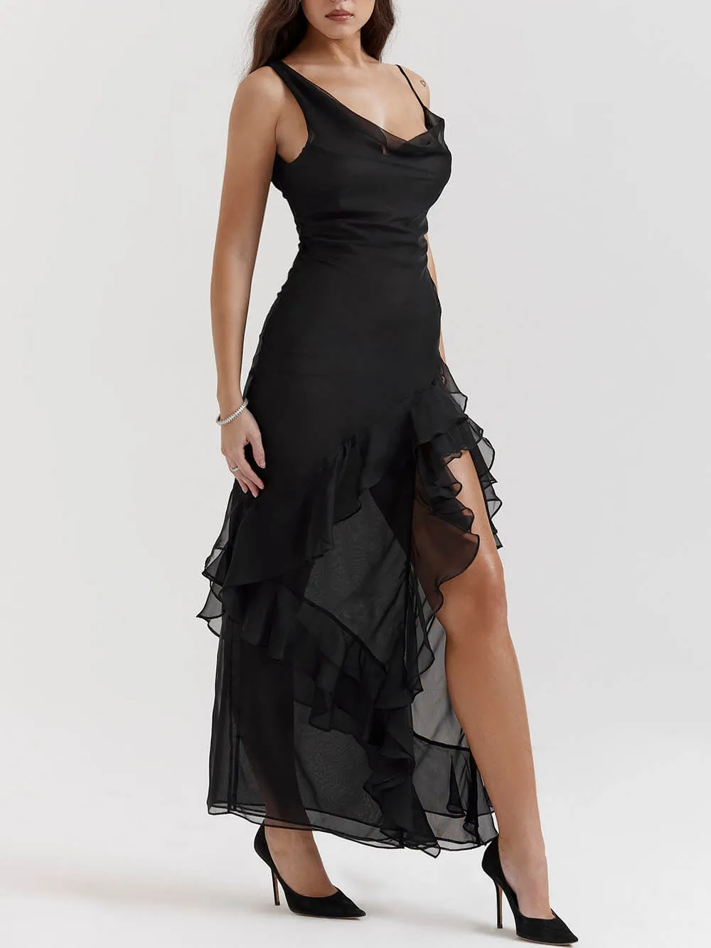 Black Ruffle Stylish Maxi Dress