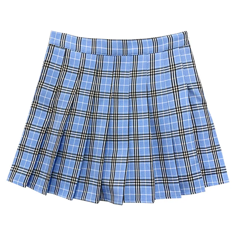 Blue check pleated skirt PL50361