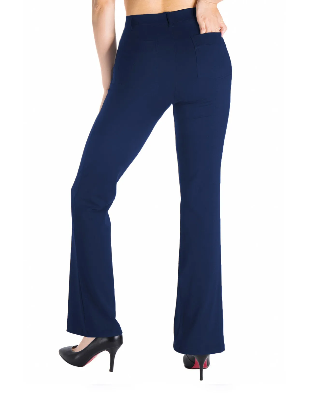 Bootcut Yoga Dress Pants, Back Pockets (Navy Blue)