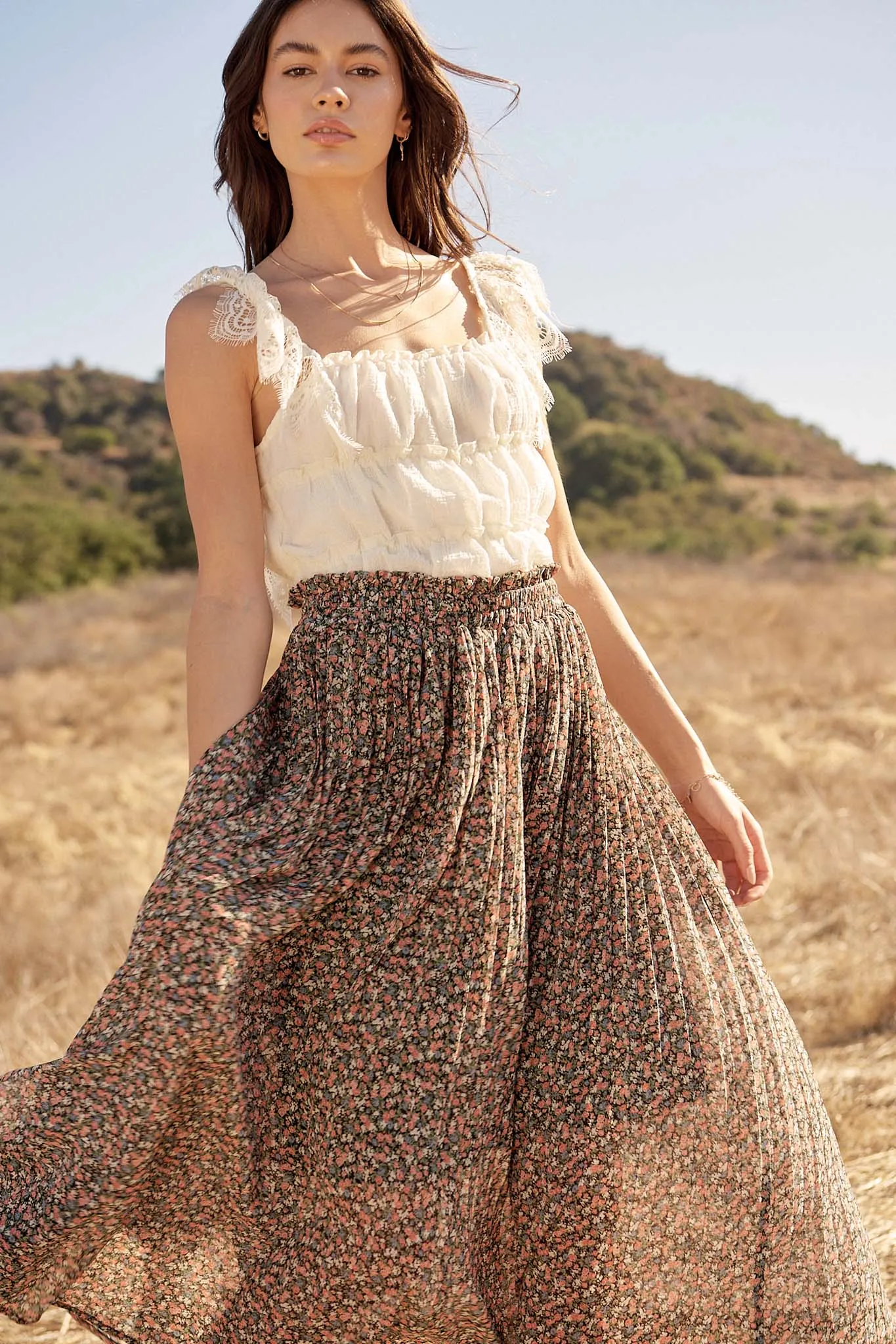 Budding Romance Accordion Pleated Floral Skirt