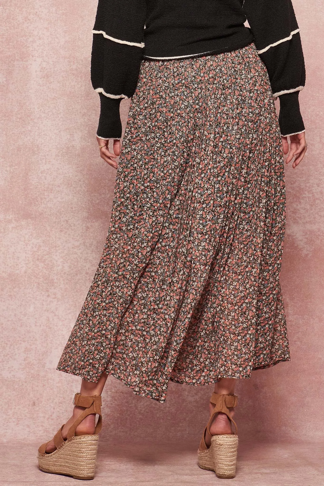 Budding Romance Accordion Pleated Floral Skirt