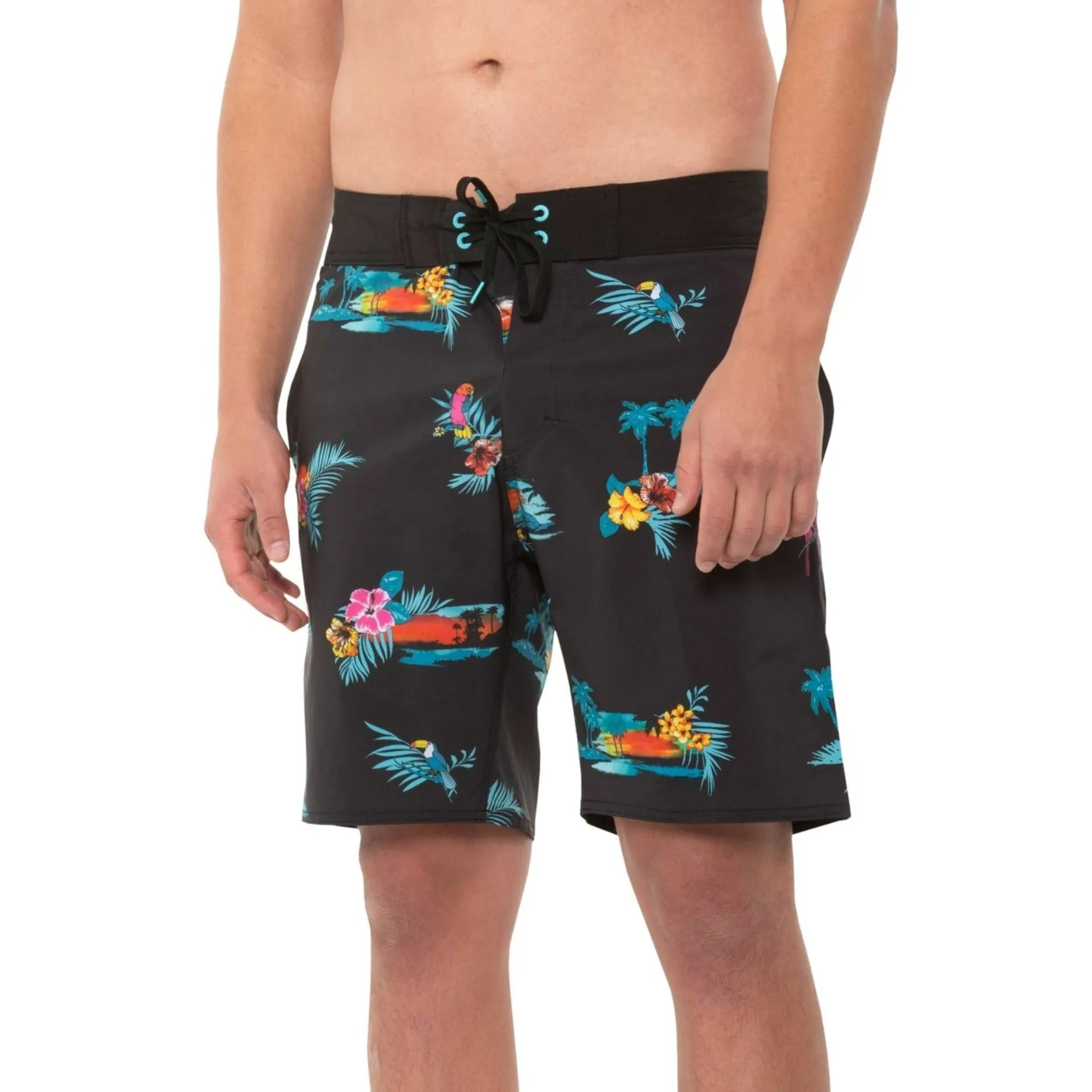 Burnside Men's Parrots Print Beach Trunks Swim Bottom Board Shorts