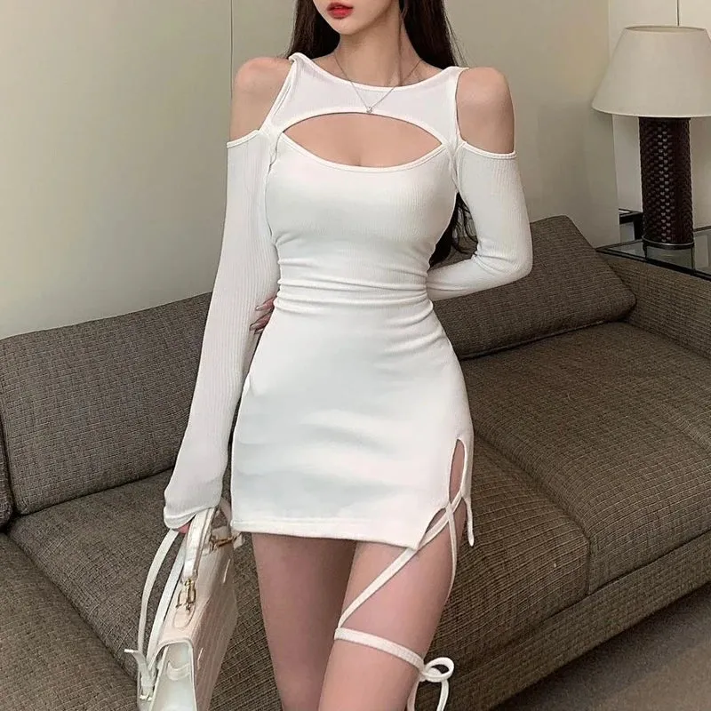 Casual Party Cut Out Slim Sexy Dress Elegant Streetwear