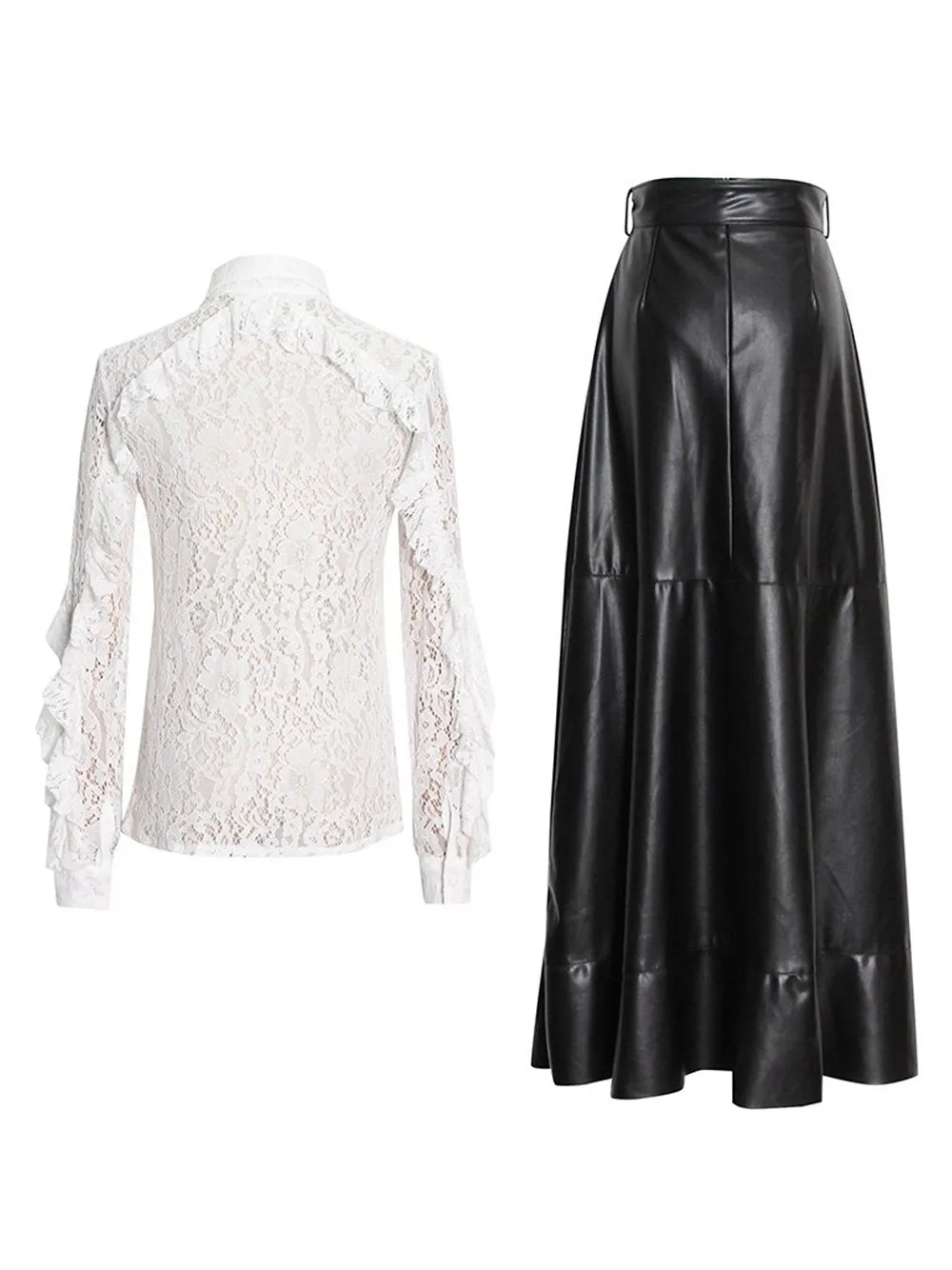 CELOSIA Blouse & Leather Skirt Set