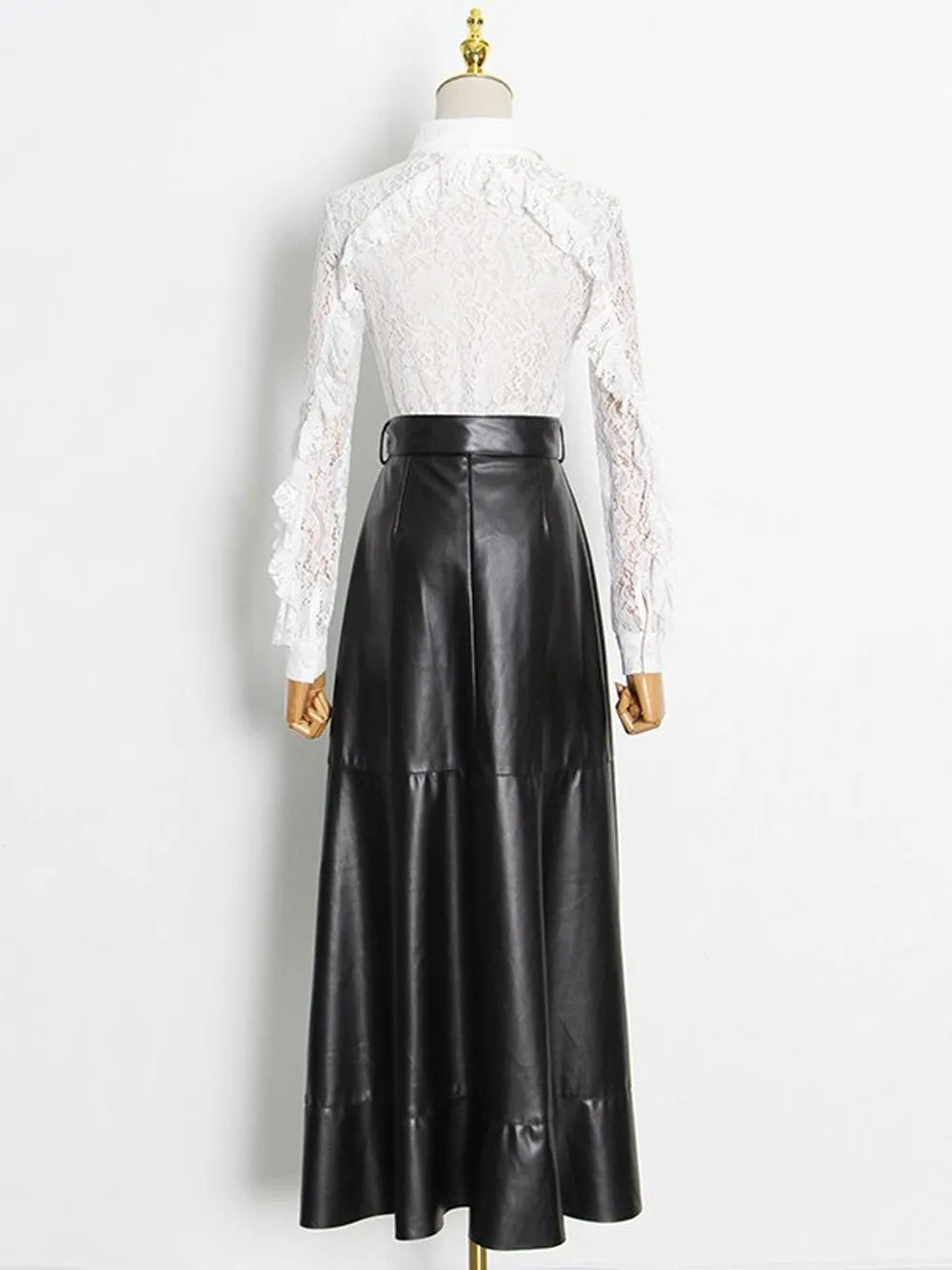 CELOSIA Blouse & Leather Skirt Set