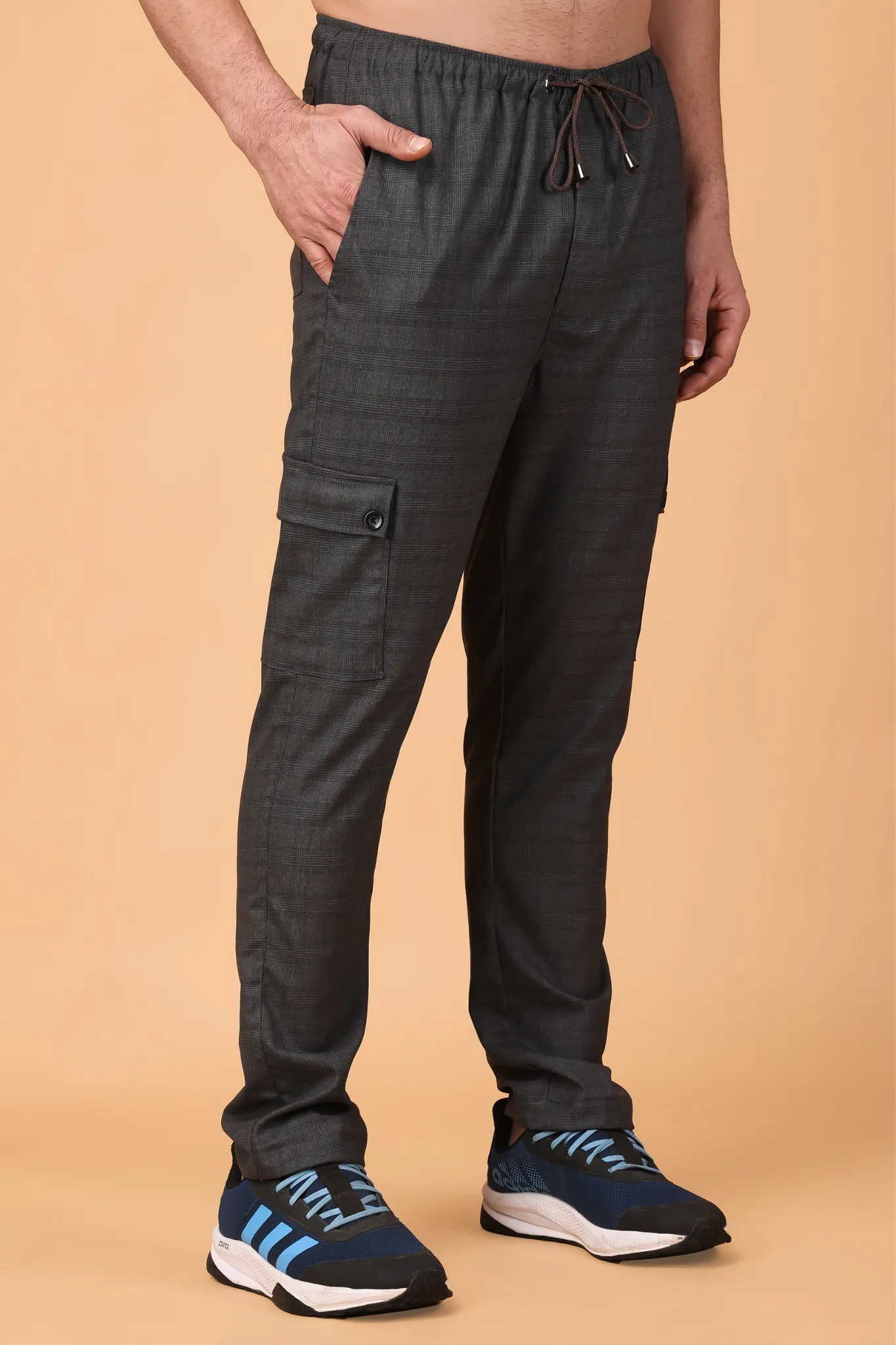 Charcoal Checked Stretchable Cargo