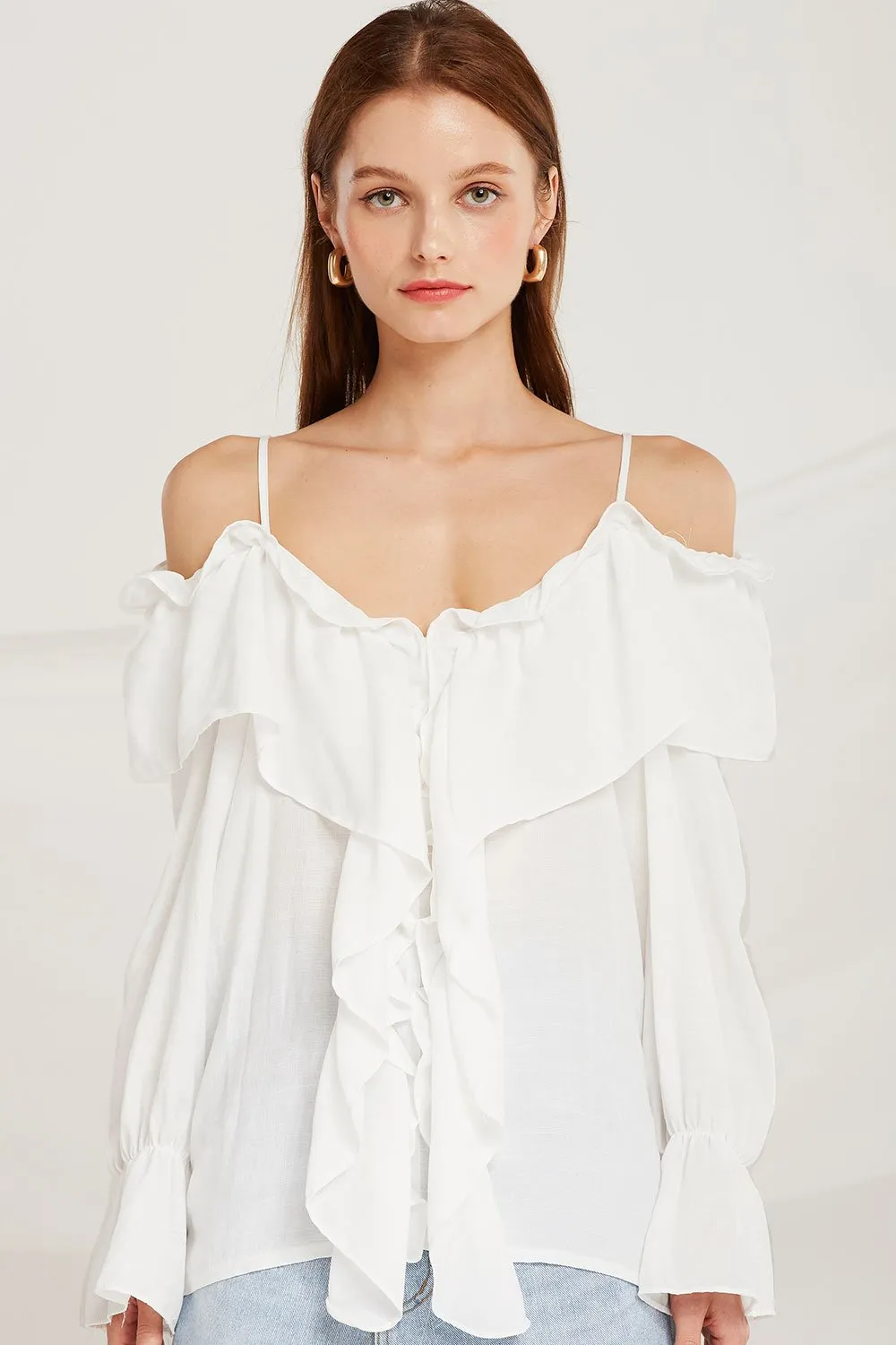 Claudia Ruffle Cold Shoulder Blouse