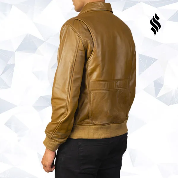 Coffmen Olive Brown Leather Bomber Jacket