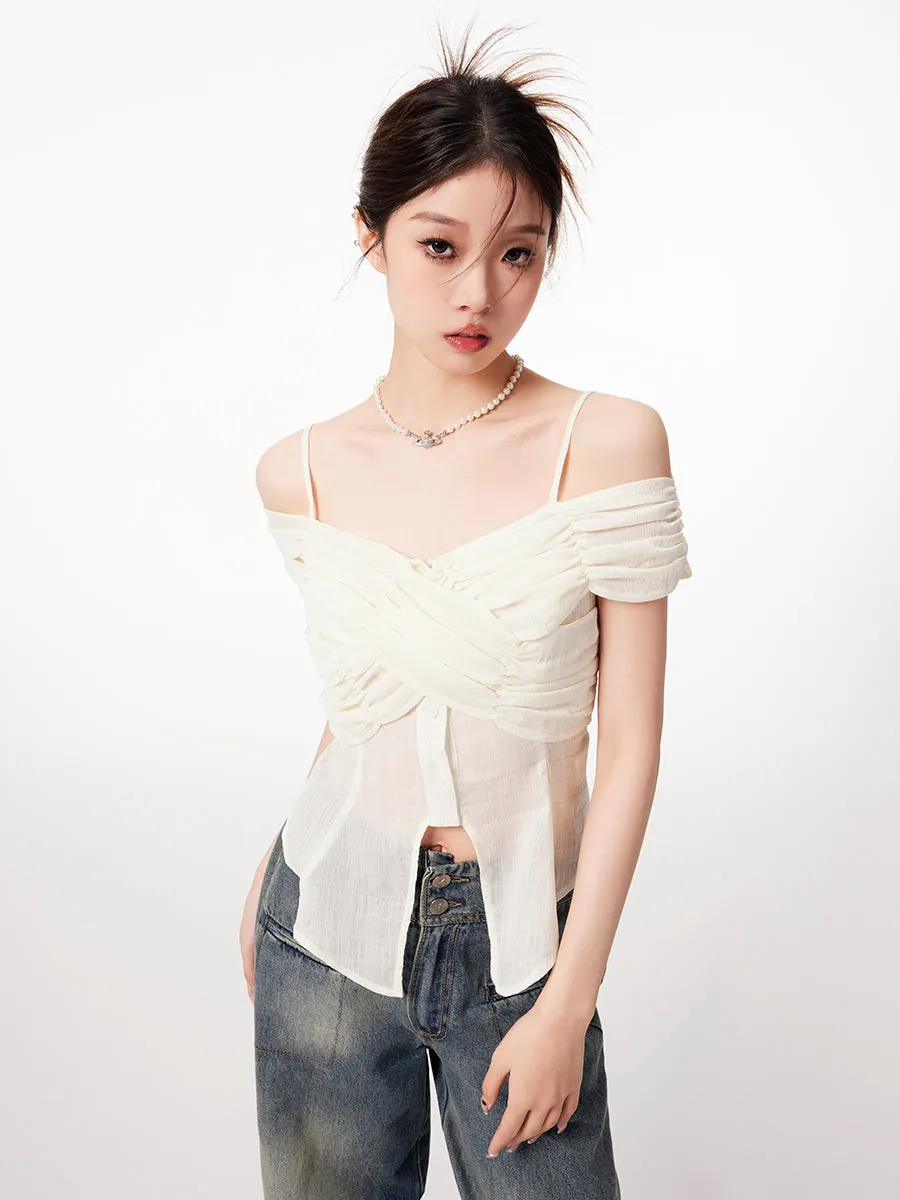 Cold Shoulder Overlap Short Sleeve Top