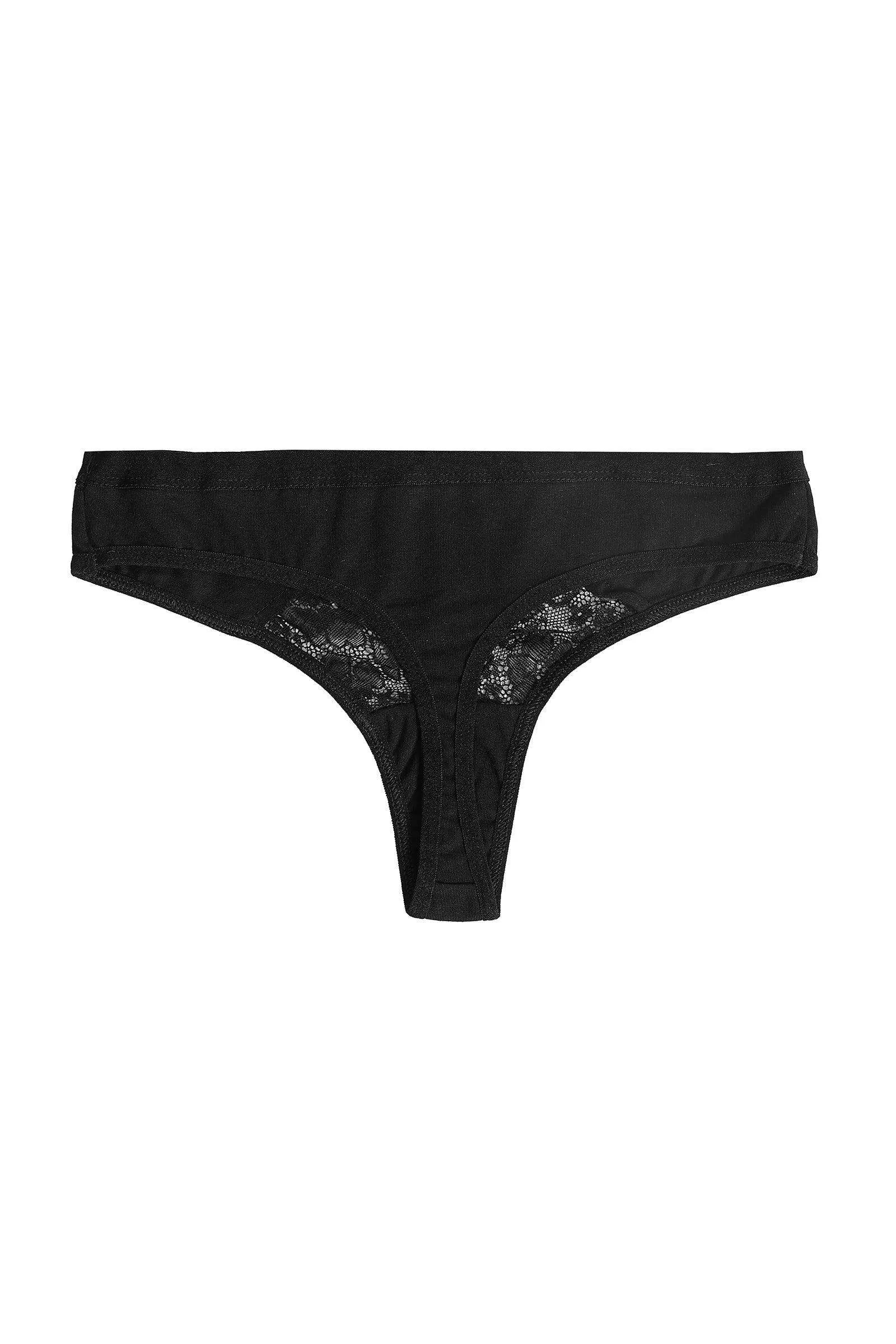 Cotton Thong Panty with Lace