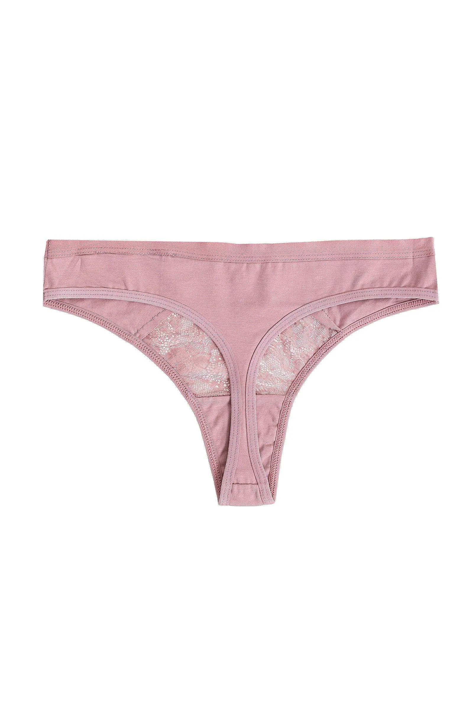 Cotton Thong Panty with Lace